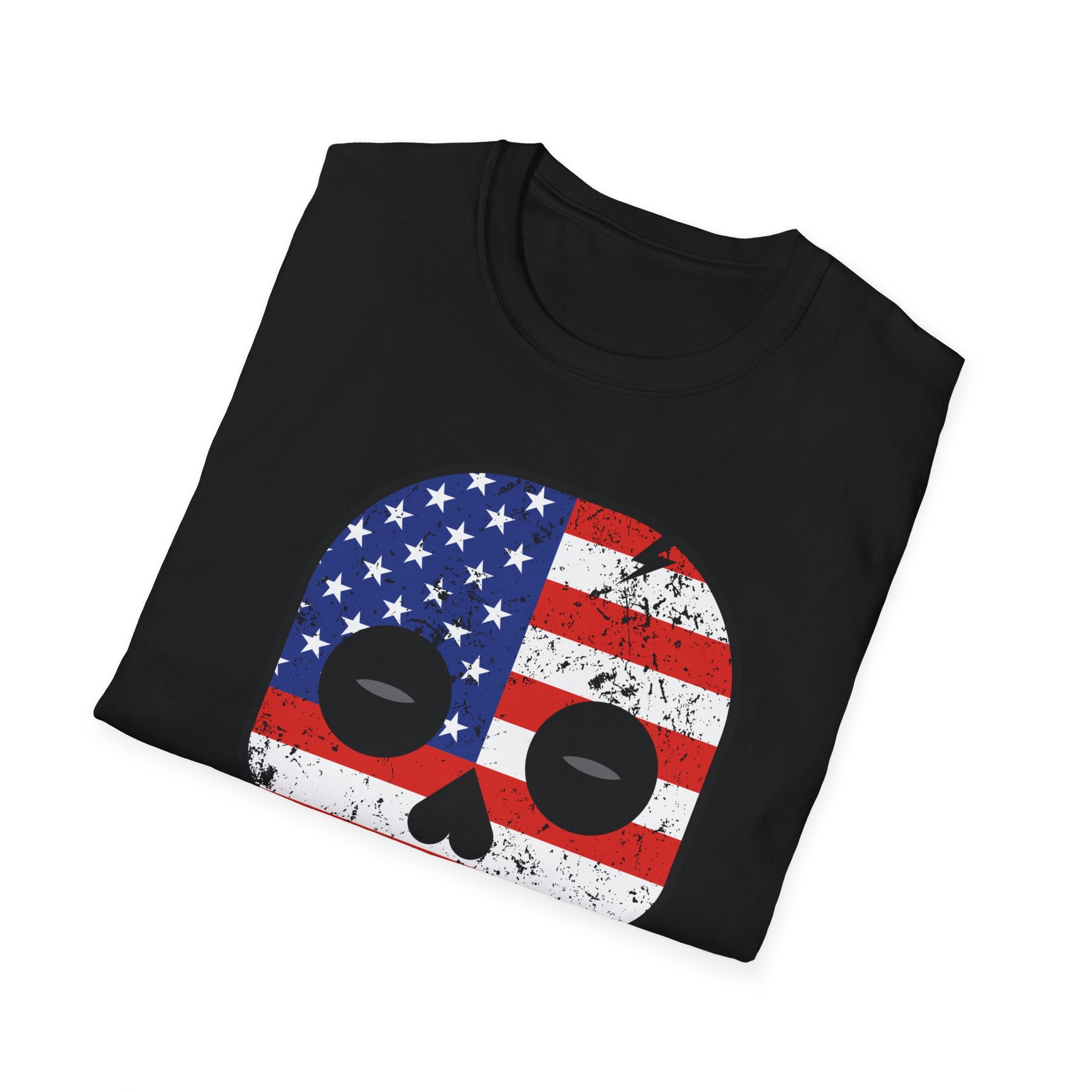 American Flag Skull T-Shirt — Distressed USA Patriotic Tee