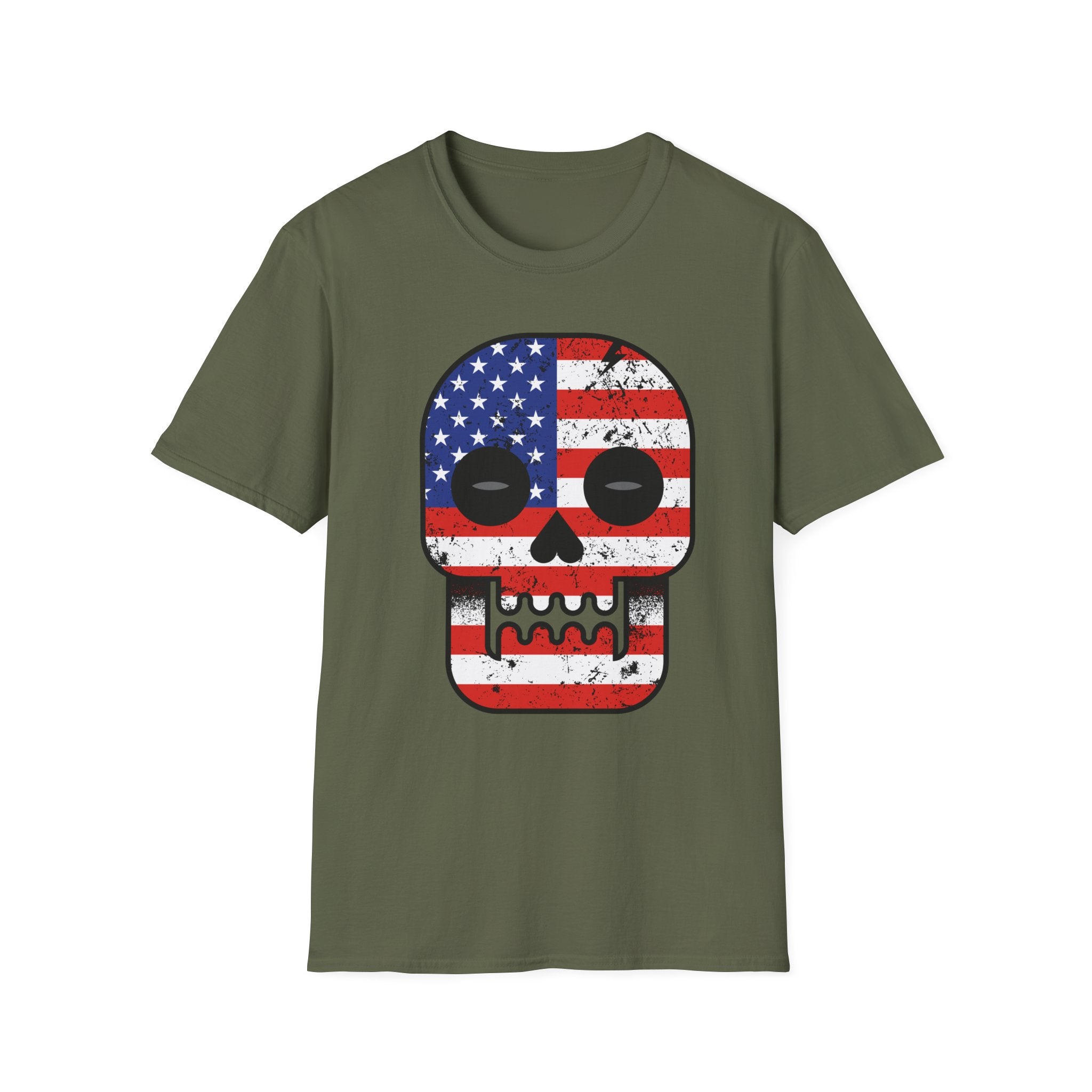 American Flag Skull T-Shirt — Distressed USA Patriotic Tee