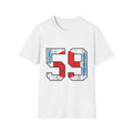 59 Vintage Racing Jersey Tee — Retro Red & Blue Number Graphic T-Shirt