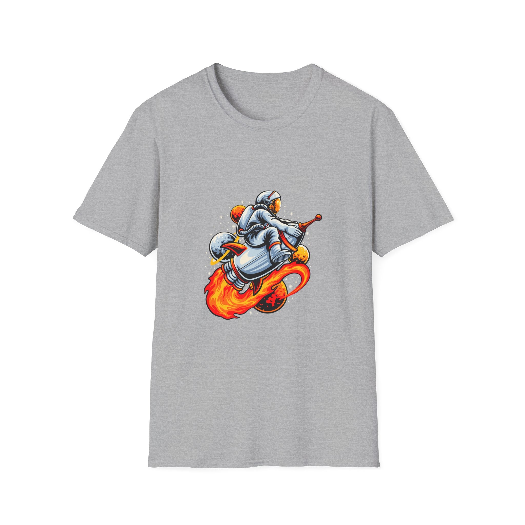 Astronaut Scooter T-Shirt — Retro Space Rider Graphic Tee