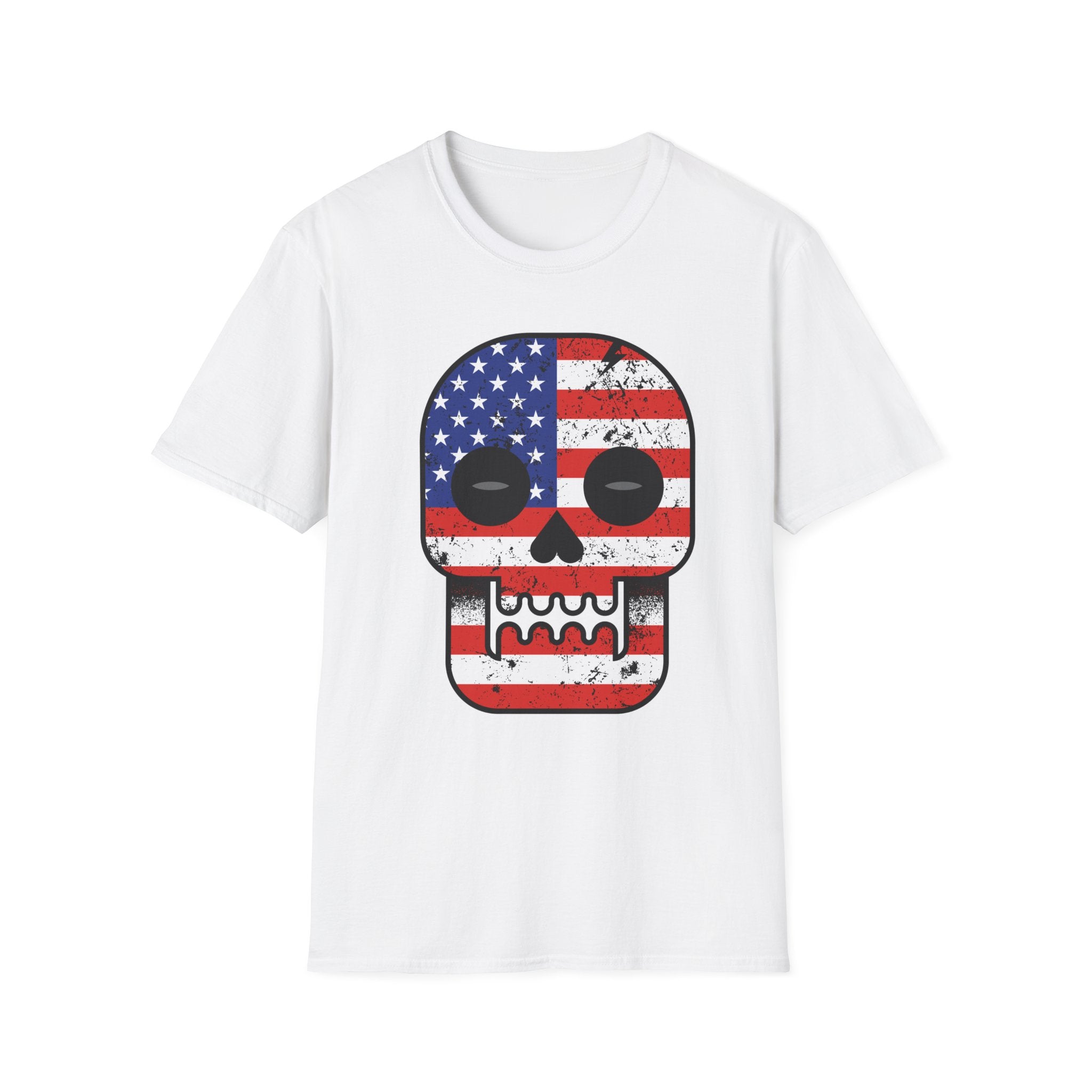 American Flag Skull T-Shirt — Distressed USA Patriotic Tee