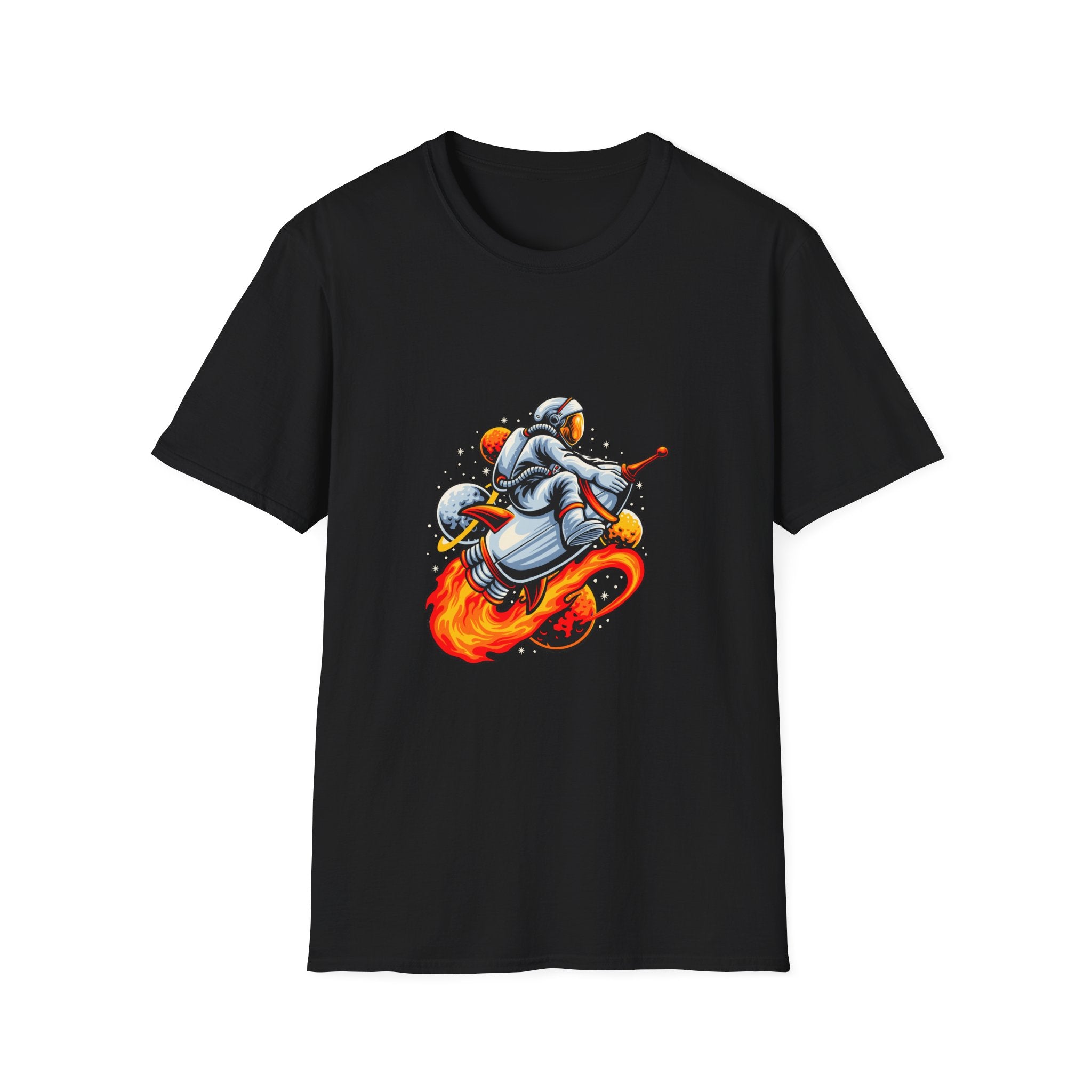 Astronaut Scooter T-Shirt — Retro Space Rider Graphic Tee