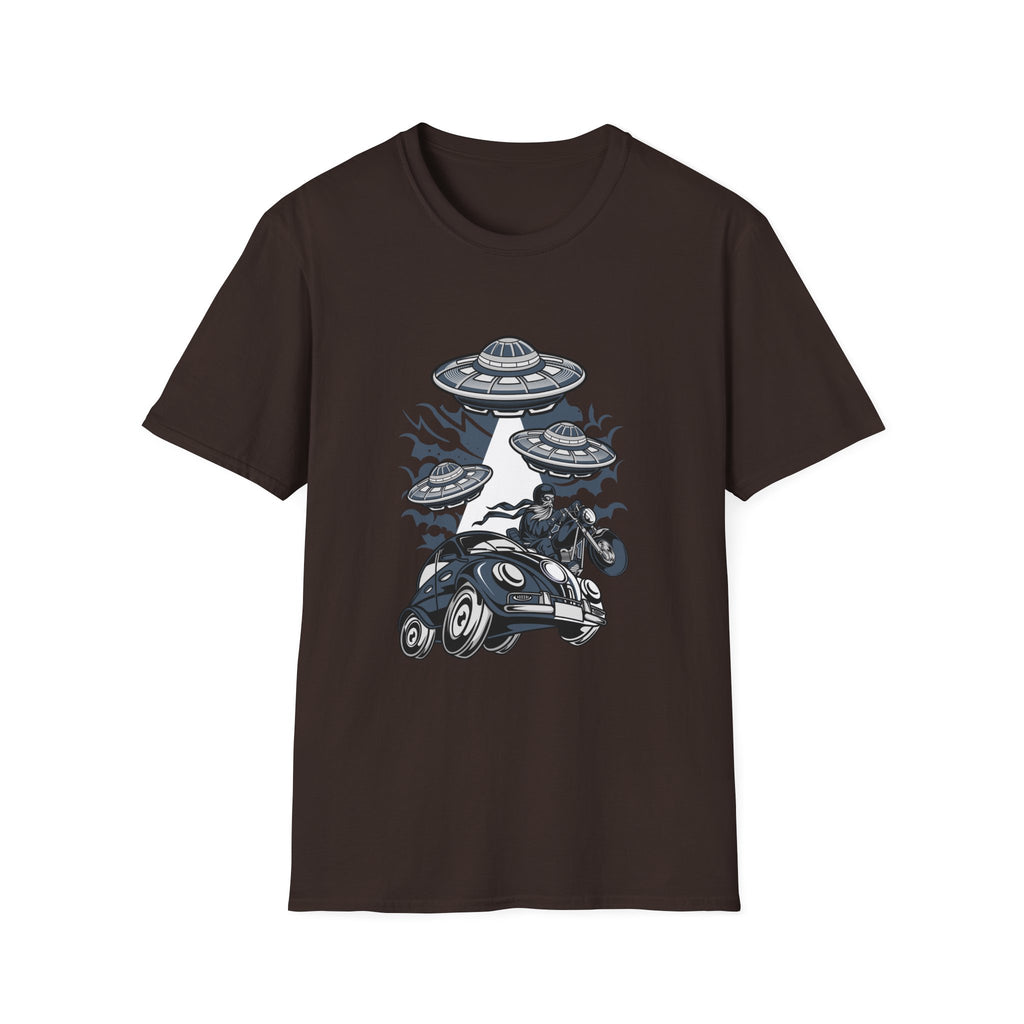 Alien Invasion T-Shirt — UFOs Abducting Cars Graphic Tee