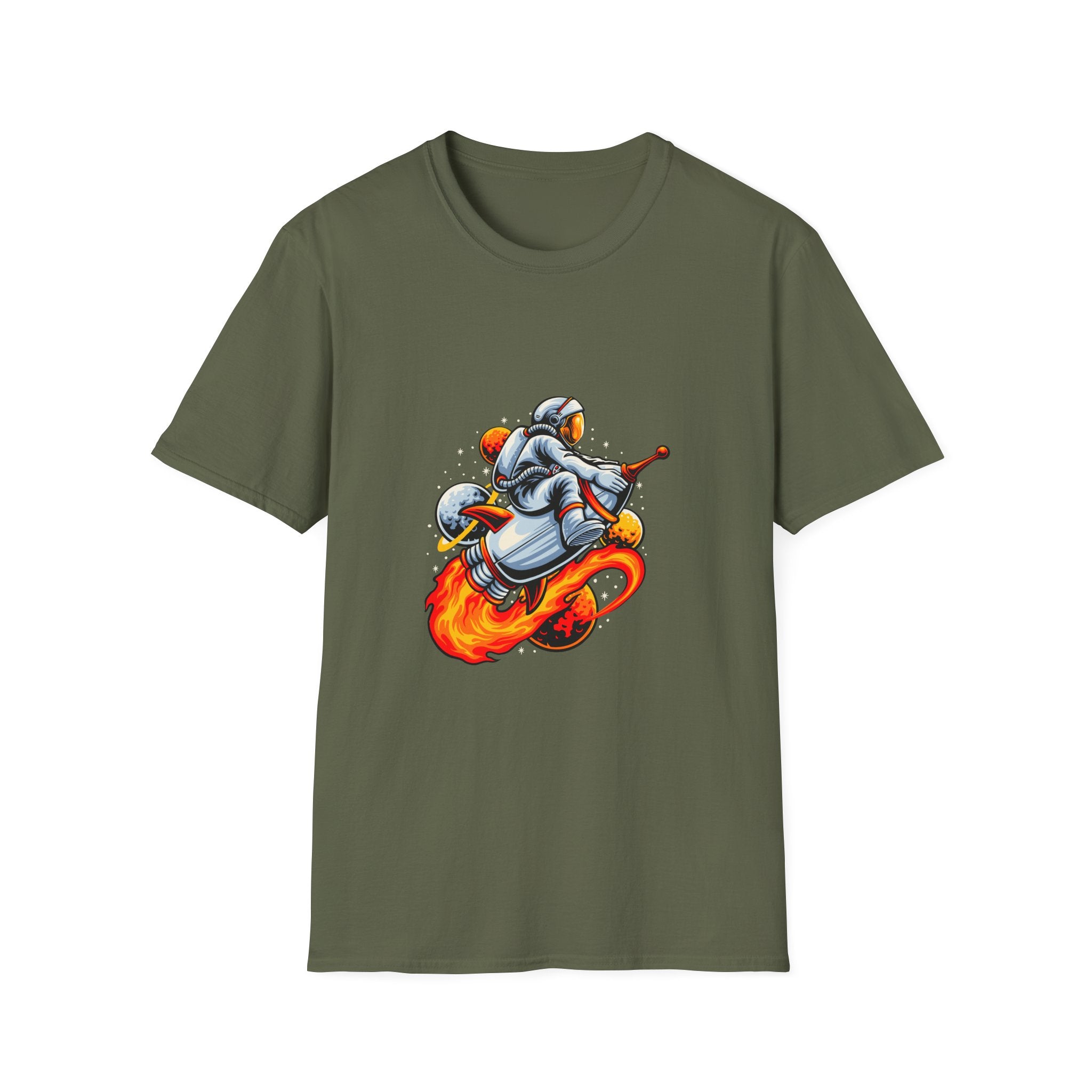 Astronaut Scooter T-Shirt — Retro Space Rider Graphic Tee