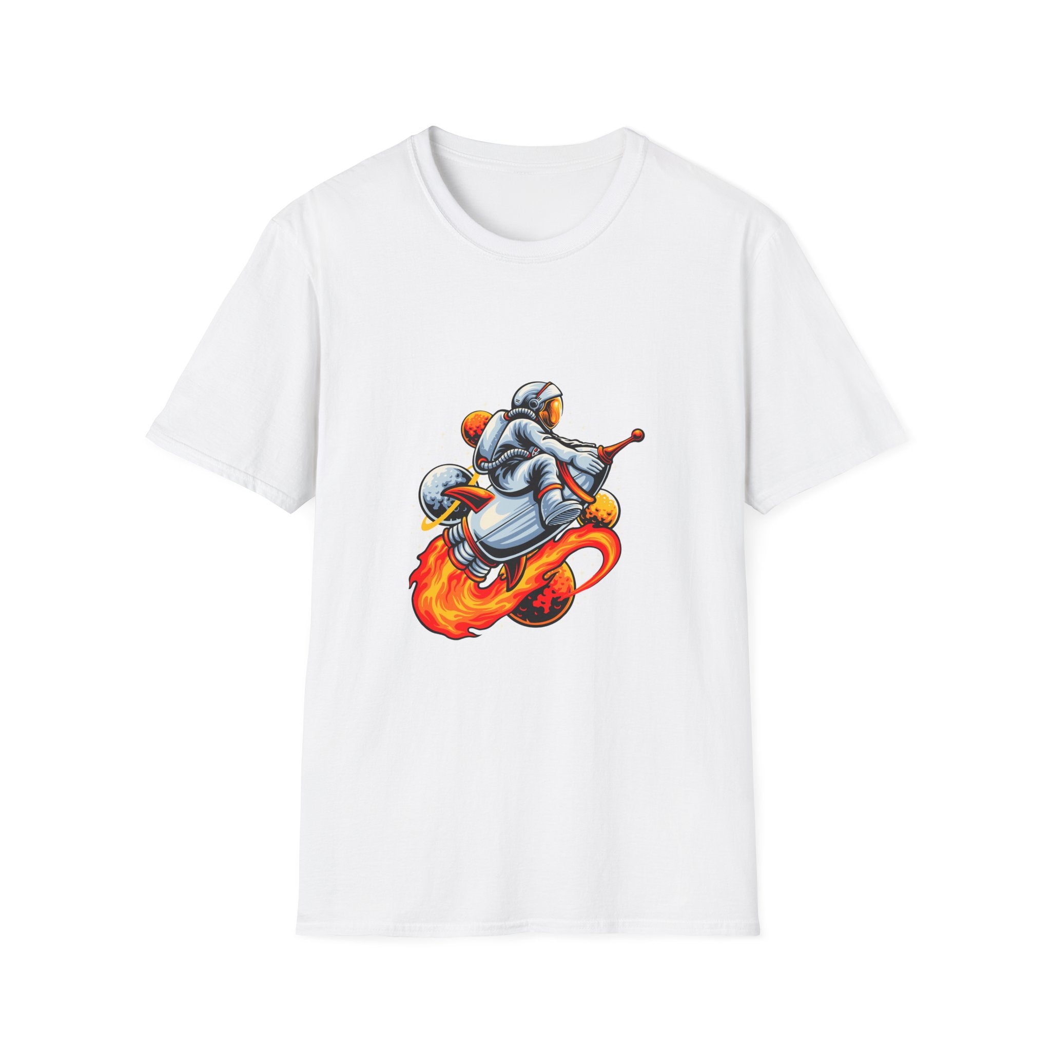 Astronaut Scooter T-Shirt — Retro Space Rider Graphic Tee