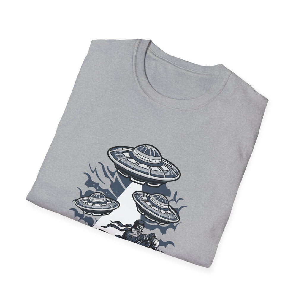 Alien Invasion T-Shirt — UFOs Abducting Cars Graphic Tee