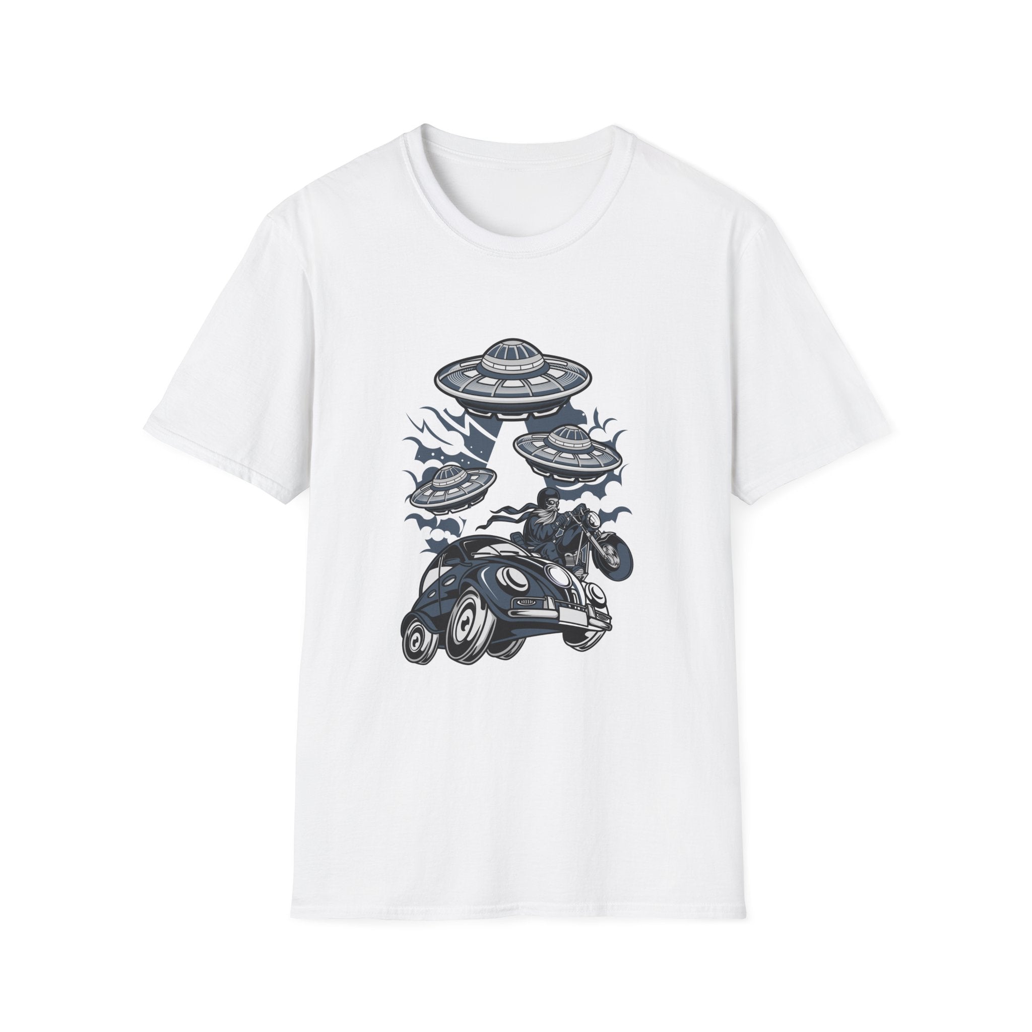 Alien Invasion T-Shirt — UFOs Abducting Cars Graphic Tee