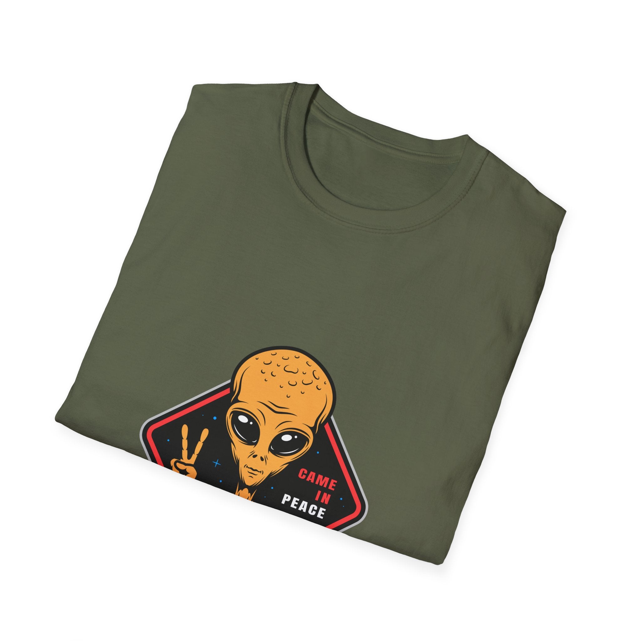Alien Peace T-Shirt — Retro Yellow Alien Making Peace Sign