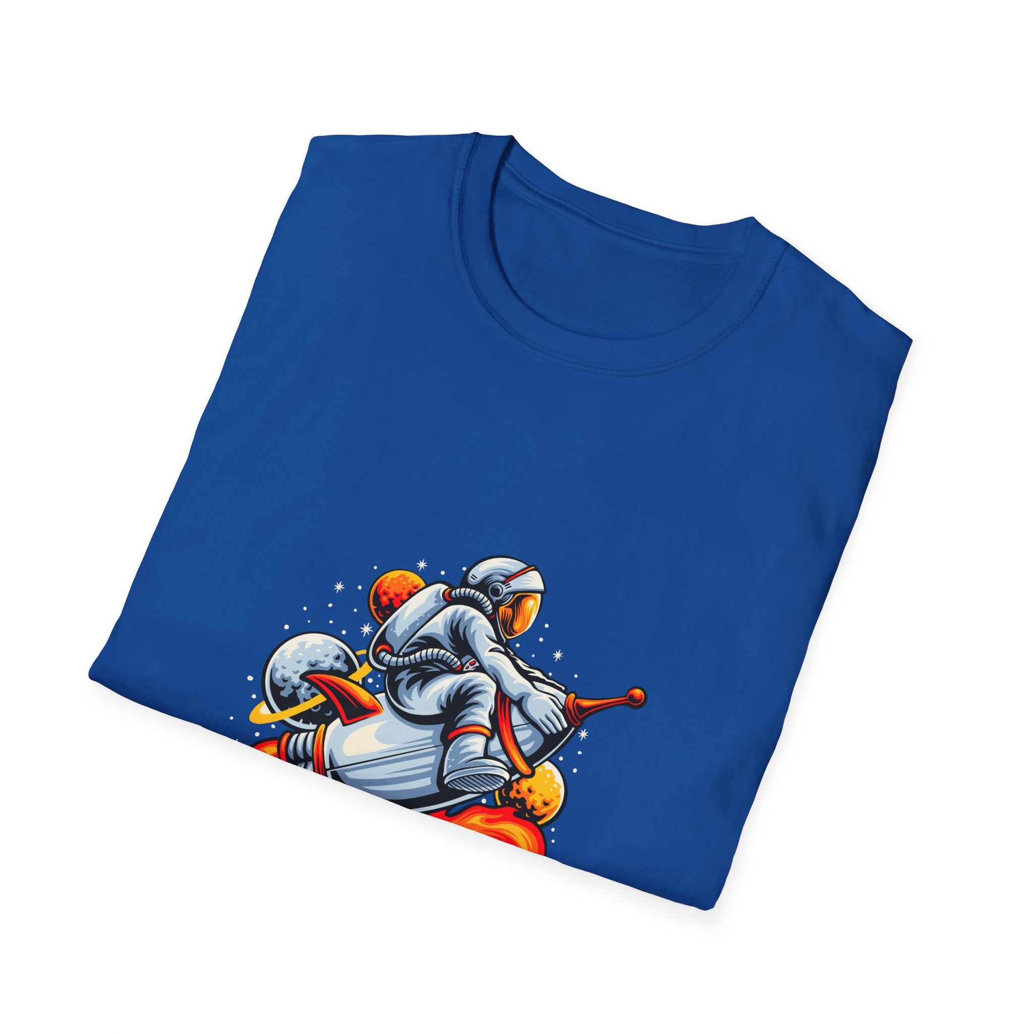 Astronaut Scooter T-Shirt — Retro Space Rider Graphic Tee