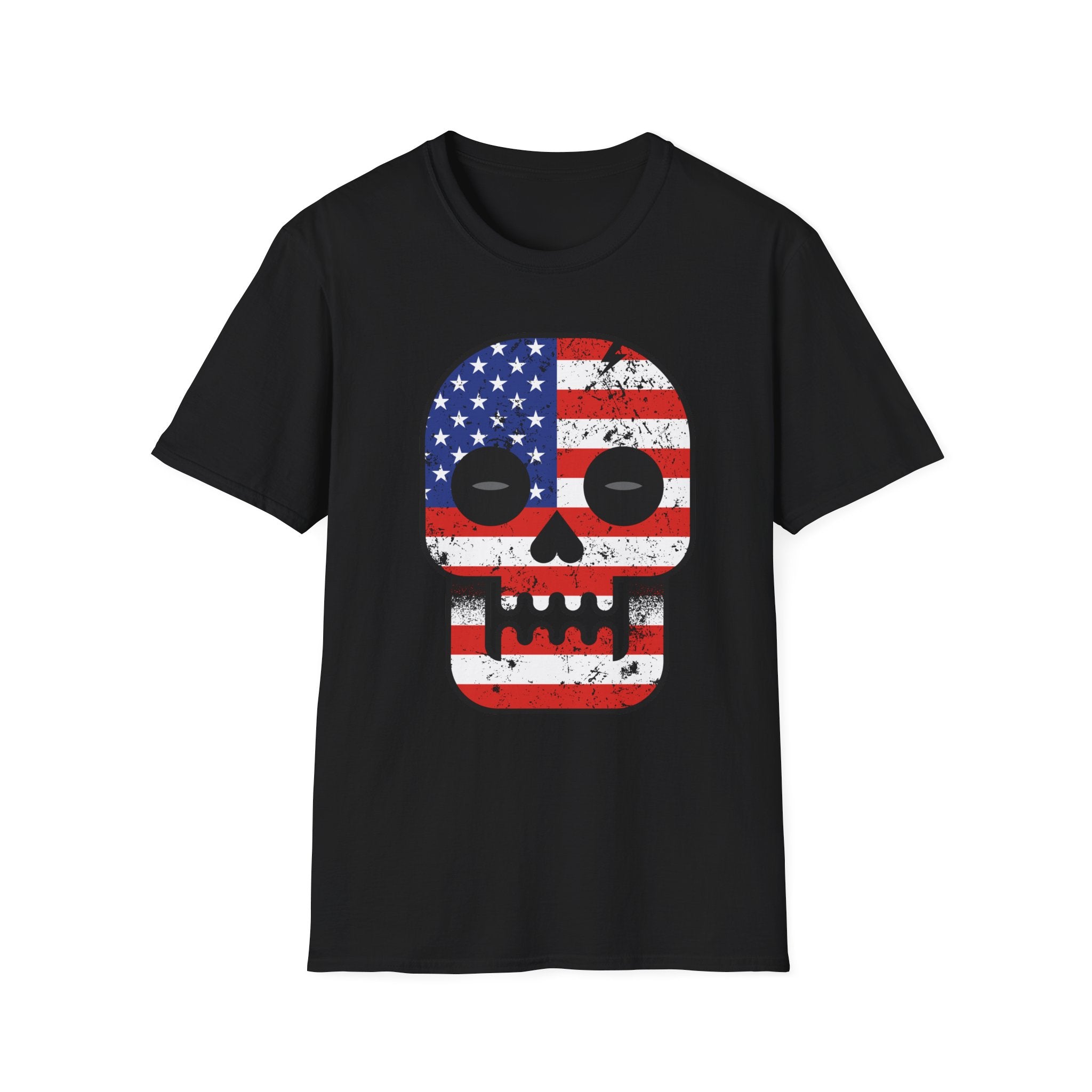 American Flag Skull T-Shirt — Distressed USA Patriotic Tee