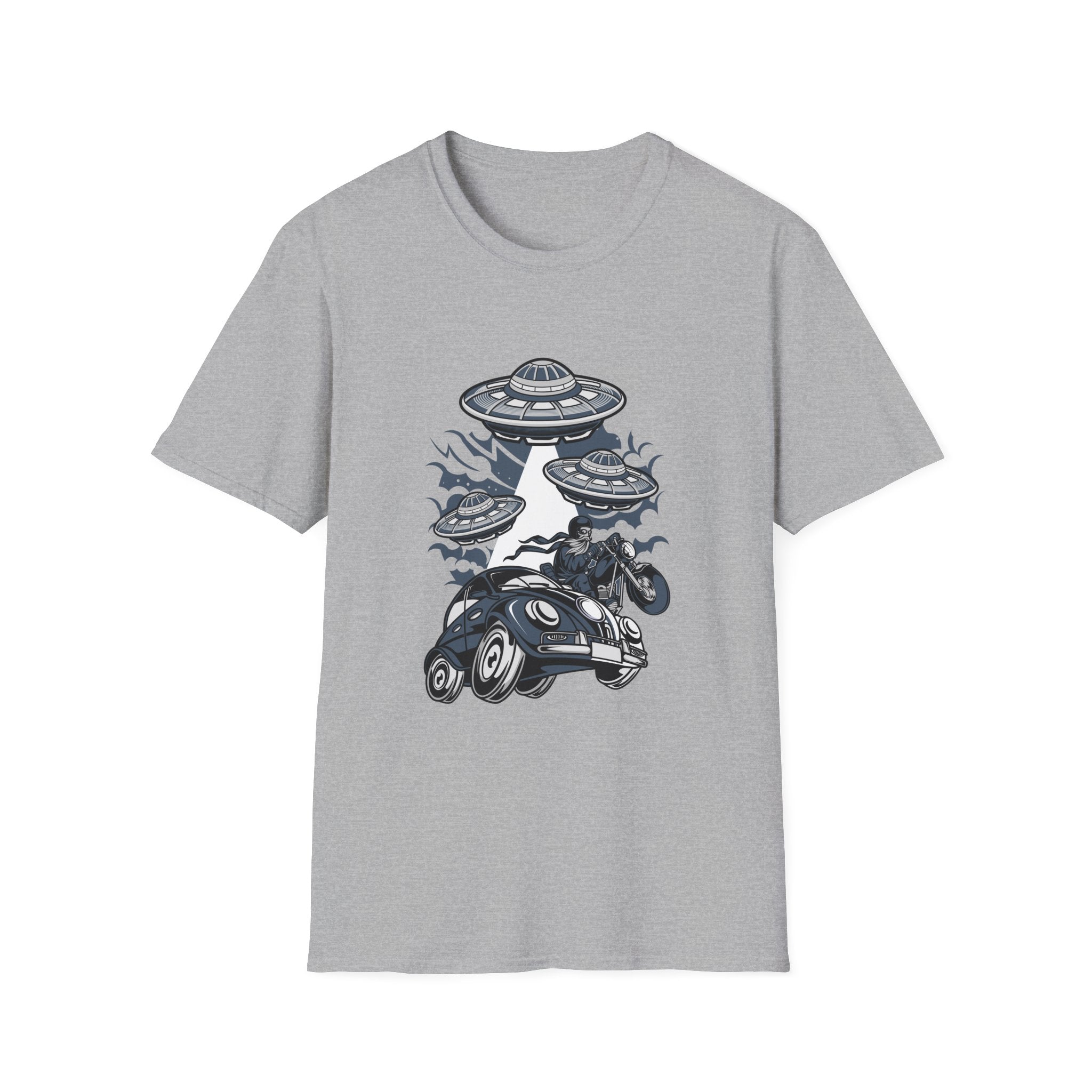 Alien Invasion T-Shirt — UFOs Abducting Cars Graphic Tee