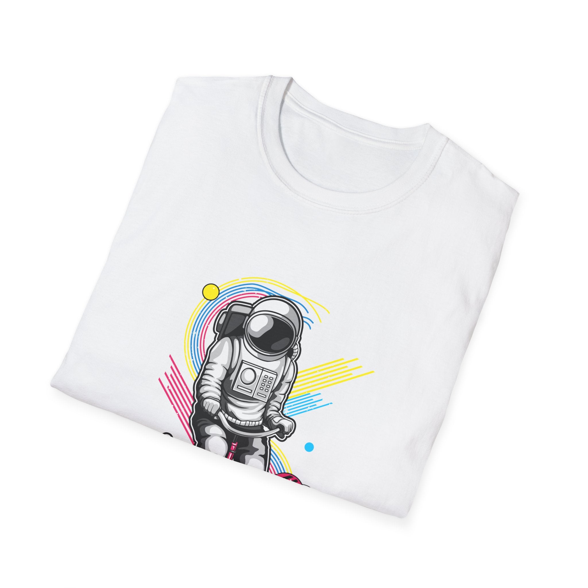 Astronaut Riding Tricycle T-Shirt | Space Helmet, Retro Neon Planets
