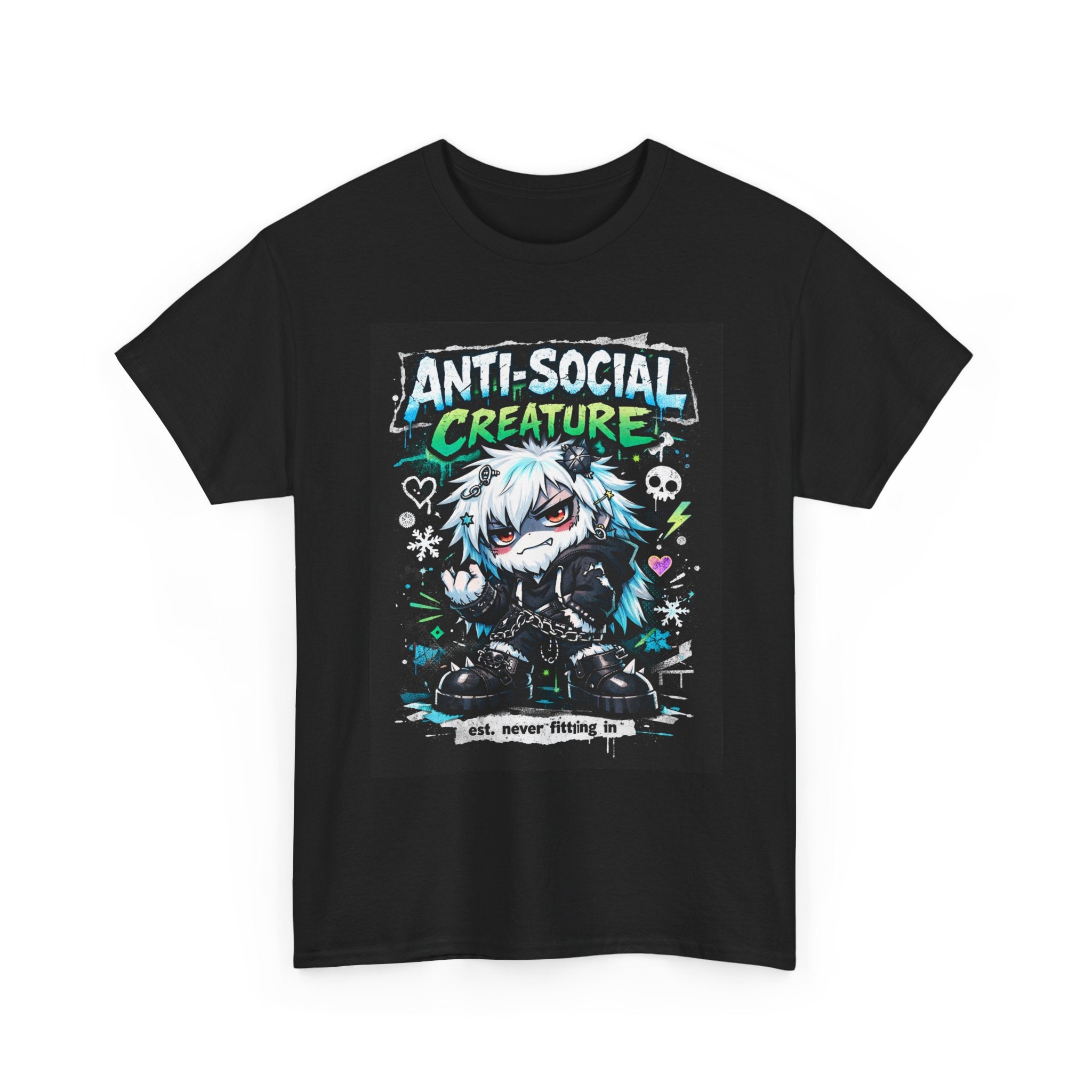 Anti-Social Creature Tee — Emo Anime Graphic T-Shirt